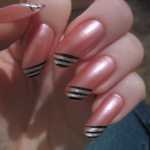Pink Nail with Stripes on Top
