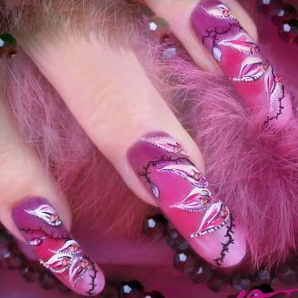 Nail Art: Purple Nails Design Summer Flowers