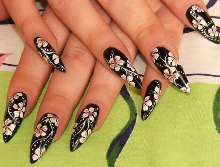 nail art designs black asian flowers