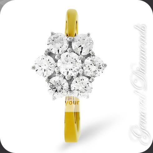 VVS Real Diamond Cluster Ring 18k Solid Yellow Gold  
