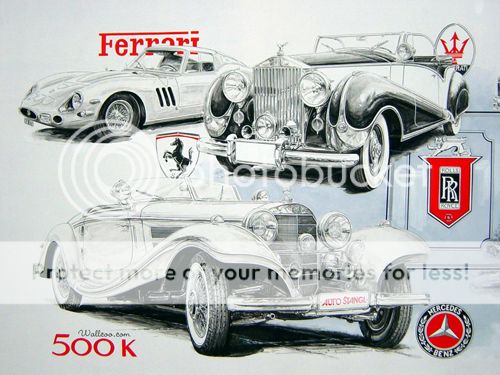 Famous Artists Paintings Print on Canvas Sketches Antique Car Ferrari and Benz 5  